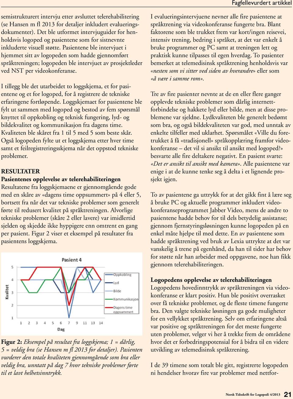 Pasientene ble intervjuet i hjemmet sitt av logopeden som hadde gjennomført språktreningen; logo peden ble intervjuet av prosjektleder ved NST per videokonferanse.