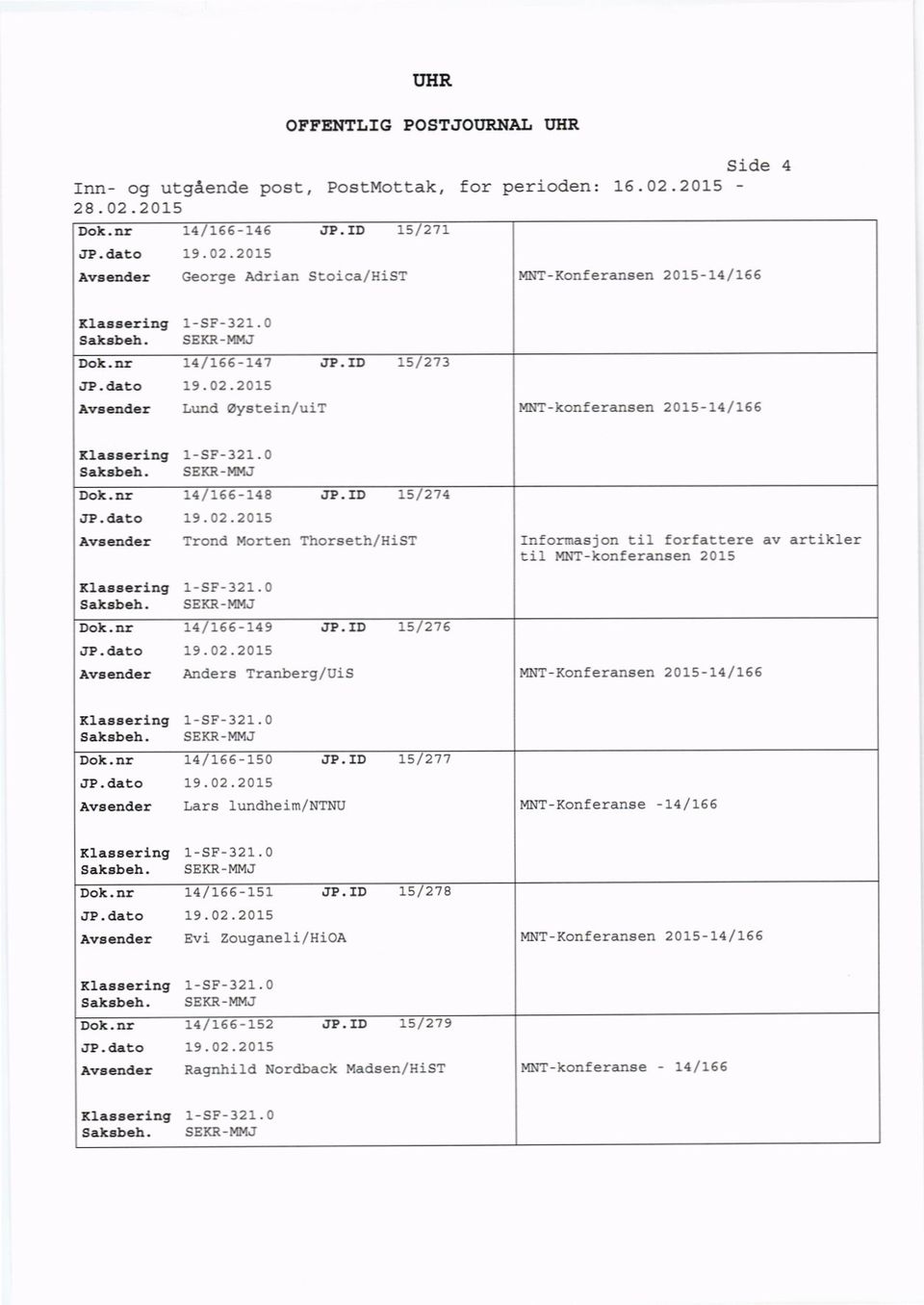 ID 15/274 Trond Morten Thorseth/HiST Informasjon til forfattere av artikler til MNT-konferansen 2015 klassering 1-5F-321.0 14/166-149 JP.