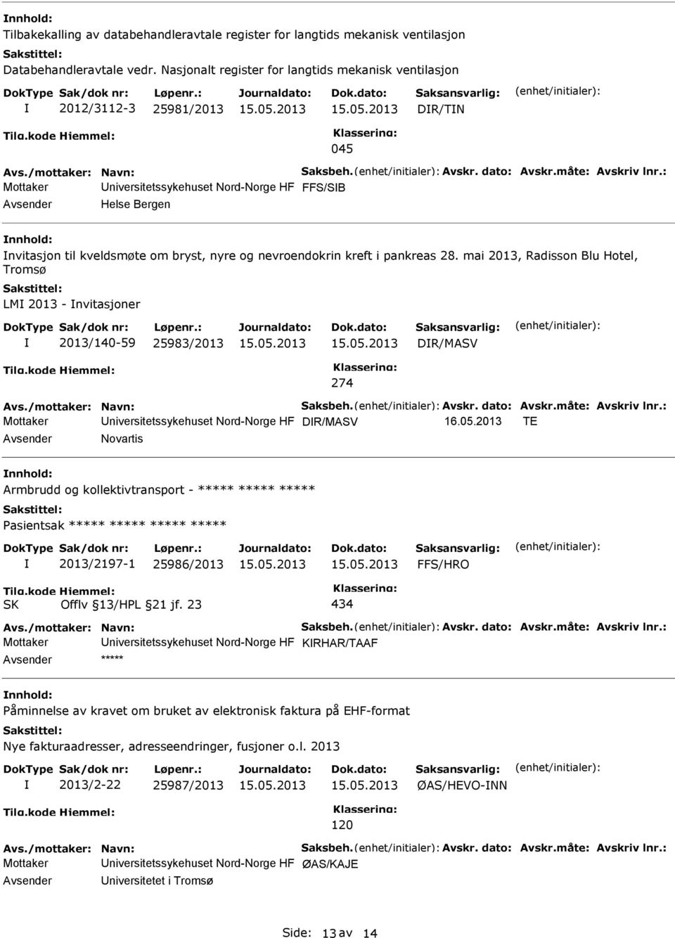 : Mottaker niversitetssykehuset Nord-Norge HF FFS/SB Helse Bergen nvitasjon til kveldsmøte om bryst, nyre og nevroendokrin kreft i pankreas 28.