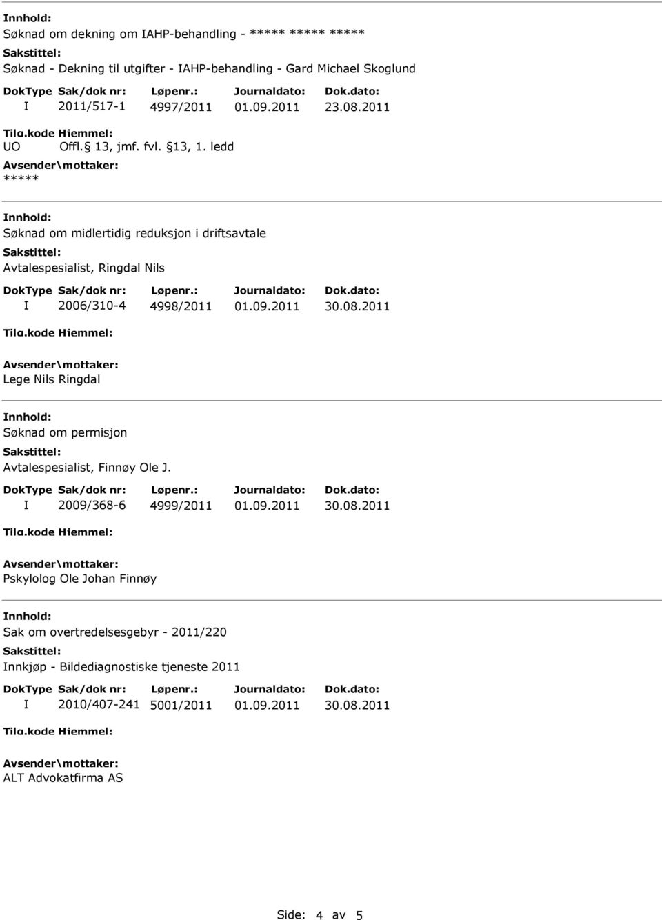 ledd ***** Søknad om midlertidig reduksjon i driftsavtale Avtalespesialist, Ringdal Nils 2006/310-4 4998/2011 Lege Nils Ringdal Søknad om