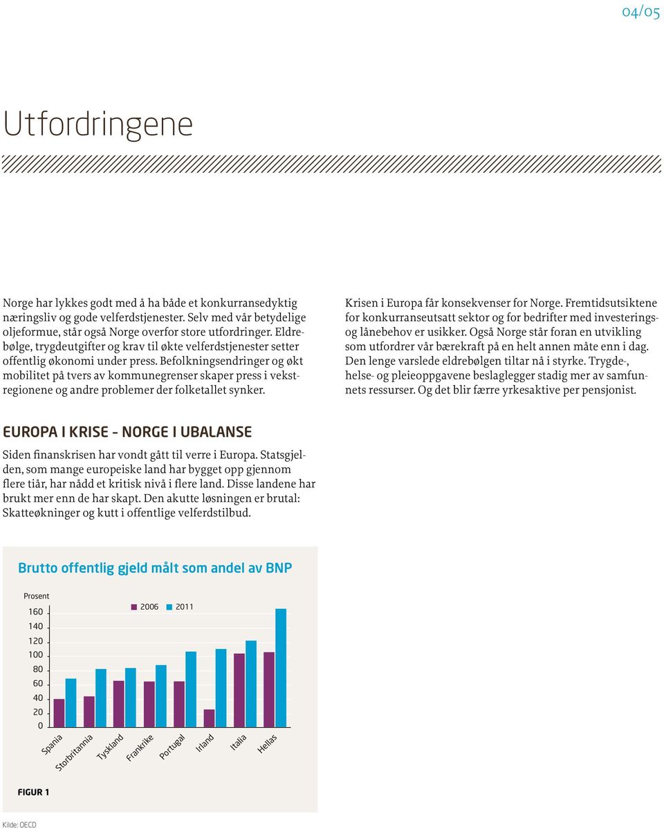 Befolkningsendringer og økt mobilitet på tvers av kommunegrenser skaper press i vekstregionene og andre problemer der folketallet synker. Krisen i Europa får konsekvenser for Norge.