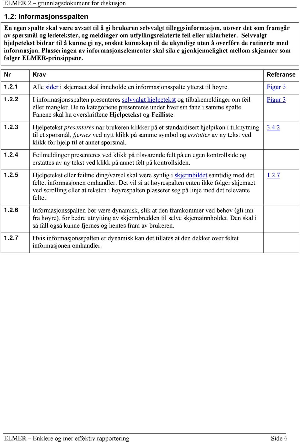 Plasseringen av informasjonselementer skal sikre gjenkjennelighet mellom skjemaer som følger ELMER-prinsippene. 1.2.1 Alle sider i skjemaet skal inneholde en informasjonsspalte ytterst til høyre.