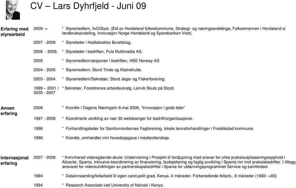 2007-2009 * Styreleder i Hadlabrekko Burettslag. 2006-2008. * Styreleder i bedriften, Puls Multimedia AS.