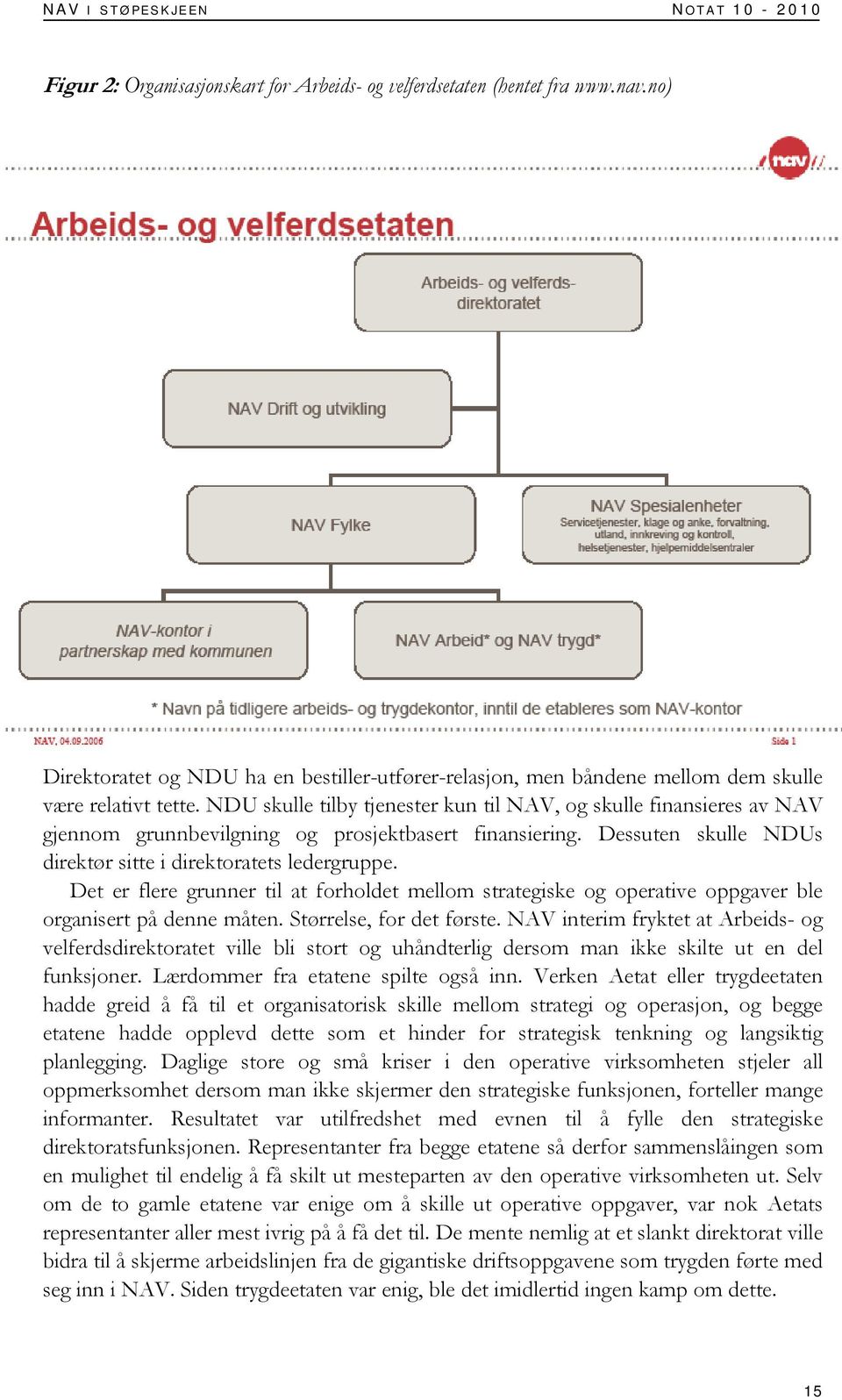 NDU skulle tilby tjenester kun til NAV, og skulle finansieres av NAV gjennom grunnbevilgning og prosjektbasert finansiering. Dessuten skulle NDUs direktør sitte i direktoratets ledergruppe.