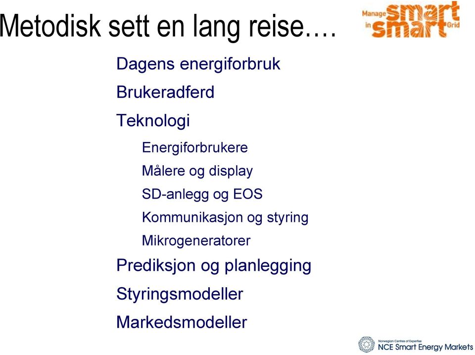 Energiforbrukere Målere og display SD-anlegg og EOS