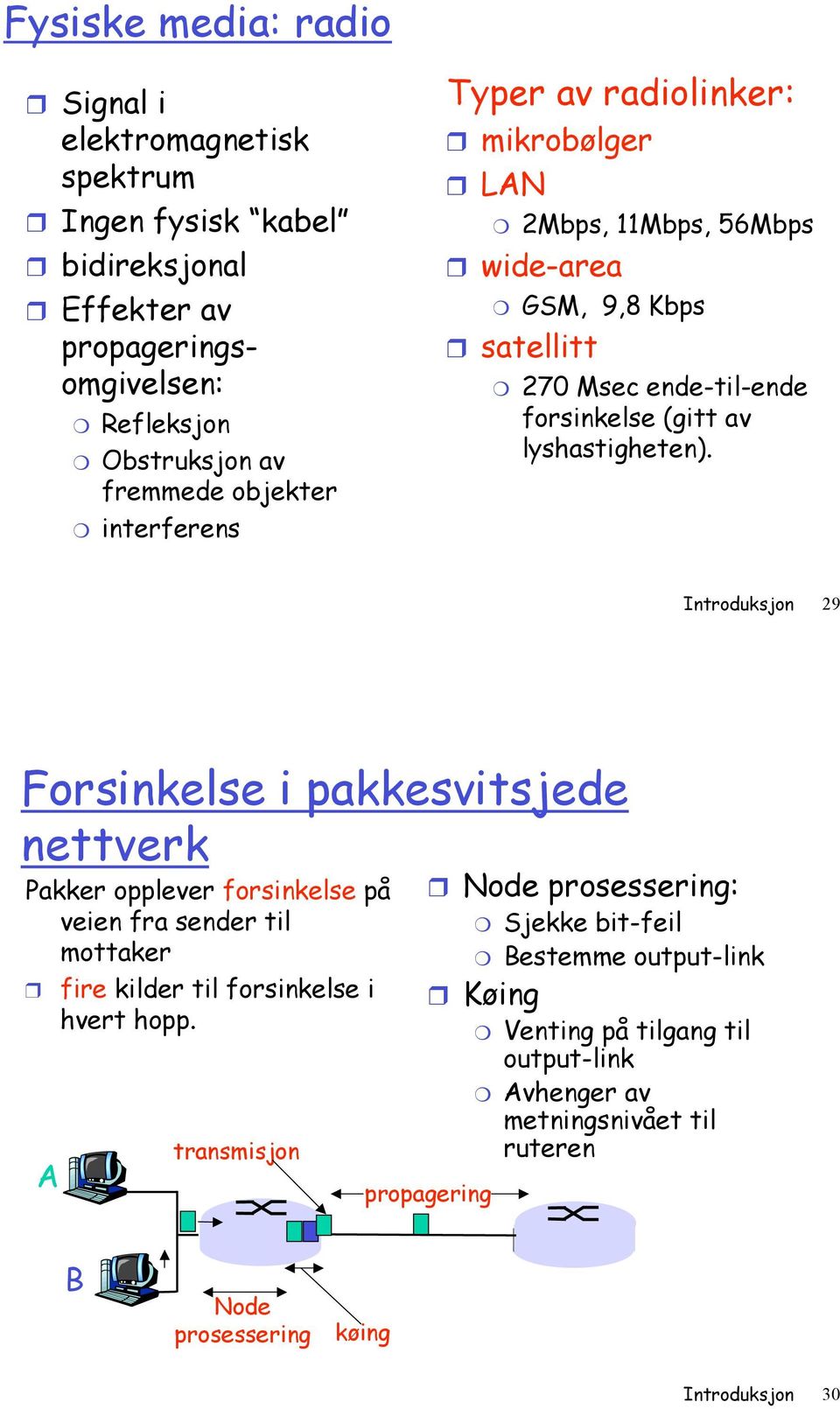 wide-area " GSM, 9,8 Kbps! satellitt " 270 Msec ende-til-ende forsinkelse (gitt av lyshastigheten).