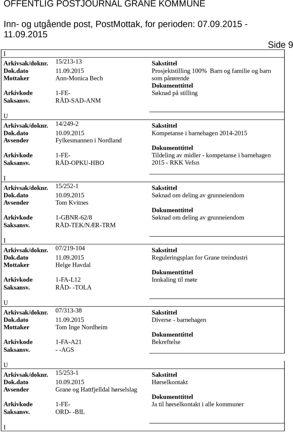 2015 Kompetanse i barnehagen 2014-2015 Avsender Fylkesmannen i Nordland Arkivkode 1-FE- Tildeling av midler - kompetanse i barnehagen Saksansv. RÅD-OPK-HBO 2015 - RKK Vefsn Arkivsak/doknr.