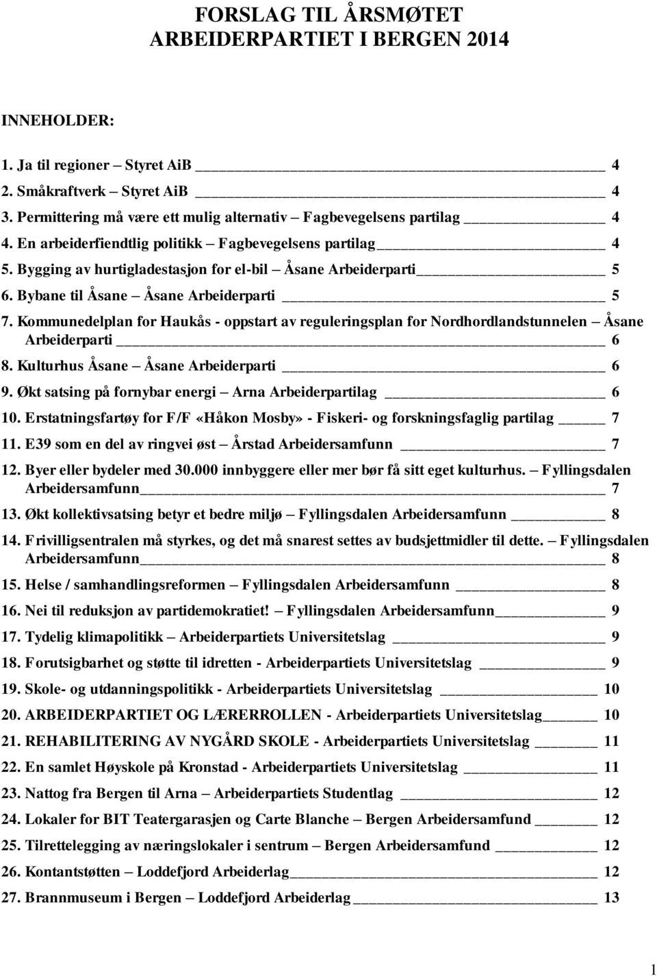 Kommunedelplan for Haukås - oppstart av reguleringsplan for Nordhordlandstunnelen Åsane Arbeiderparti 6 8. Kulturhus Åsane Åsane Arbeiderparti 6 9.