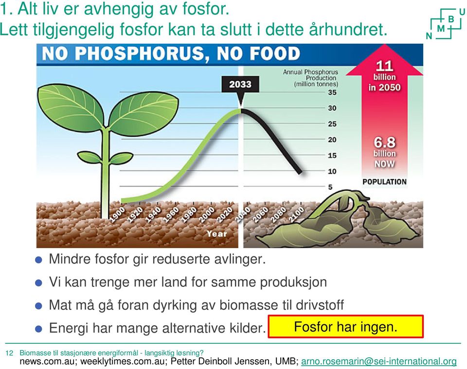 Vi kan trenge mer land for samme produksjon Mat må gå foran dyrking av biomasse til drivstoff Energi har