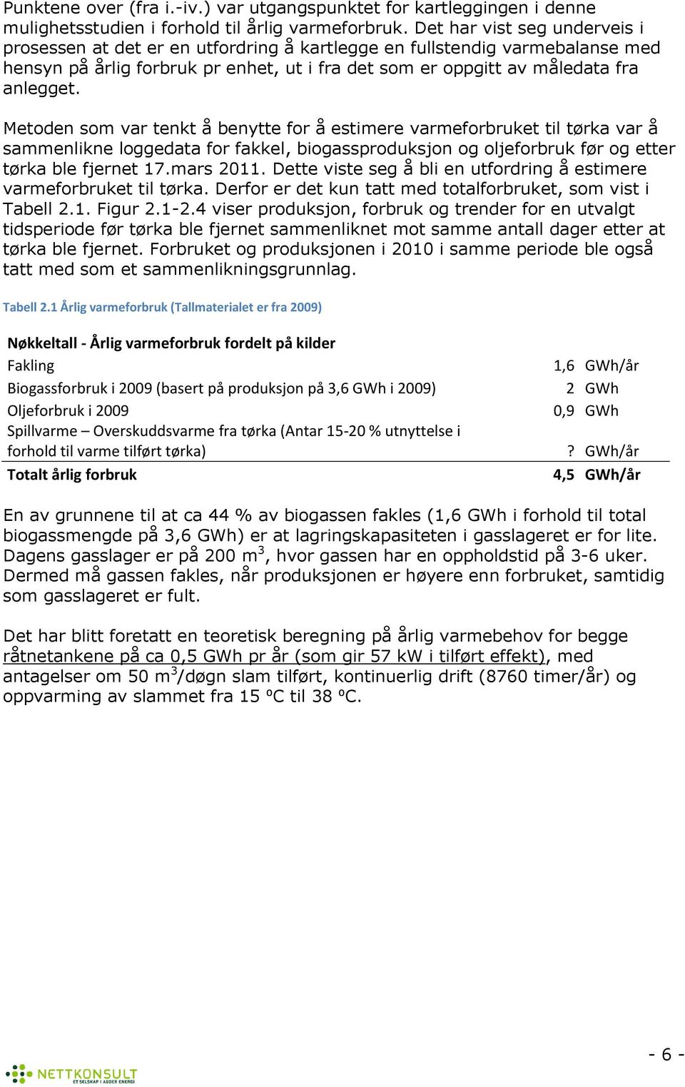 Metden sm var tenkt å benytte fr å estimere varmefrbruket til tørka var å sammenlikne lggedata fr fakkel, bigassprduksjn g ljefrbruk før g etter tørka ble fjernet 17.mars 2011.