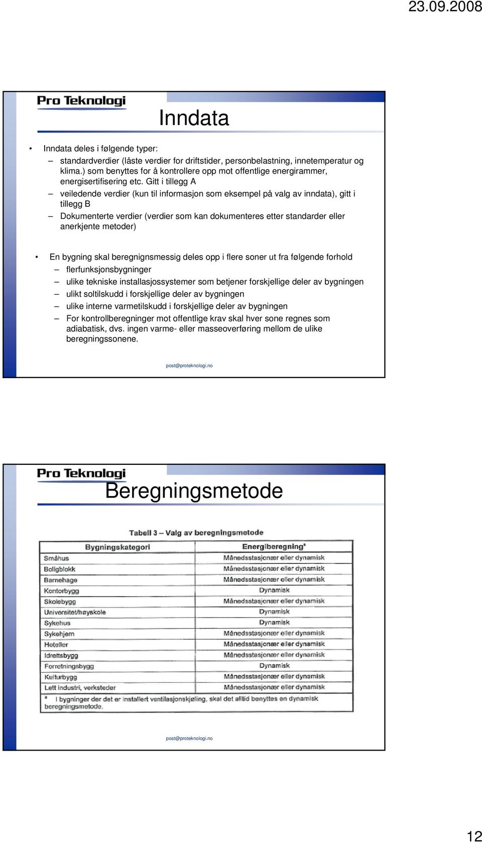 Gitt i tillegg A veiledende verdier (kun til informasjon som eksempel på valg av inndata), gitt i tillegg B Dokumenterte verdier (verdier som kan dokumenteres etter standarder eller anerkjente