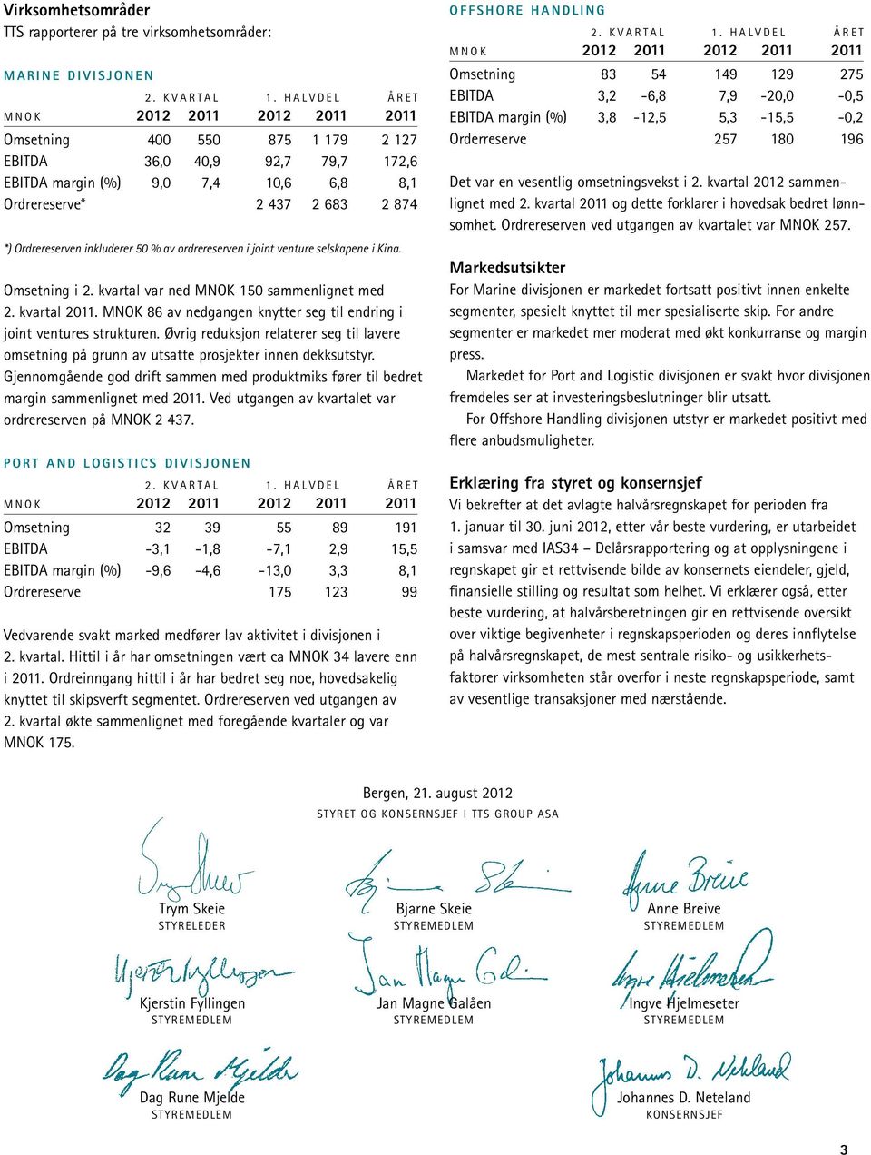 ordrereserven i joint venture selskapene i Kina. Omsetning i 2. kvartal var ned MNOK 150 sammenlignet med 2. kvartal 2011. MNOK 86 av nedgangen knytter seg til endring i joint ventures strukturen.