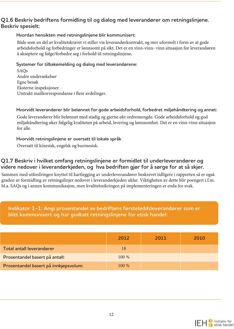 forbedringer er lønnsomt på sikt. Det er en vinn-vinn- vinn situasjon for leverandøren å akseptere og følge/forbedre seg i forhold til retningslinjene.