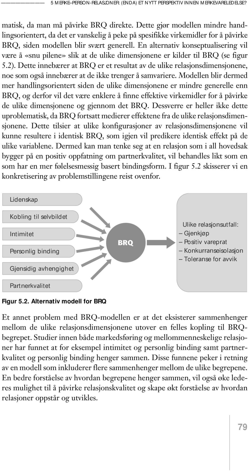 En alternativ konseptualisering vil være å «snu pilene» slik at de ulike dimensjonene er kilder til BRQ (se figur 5.2).