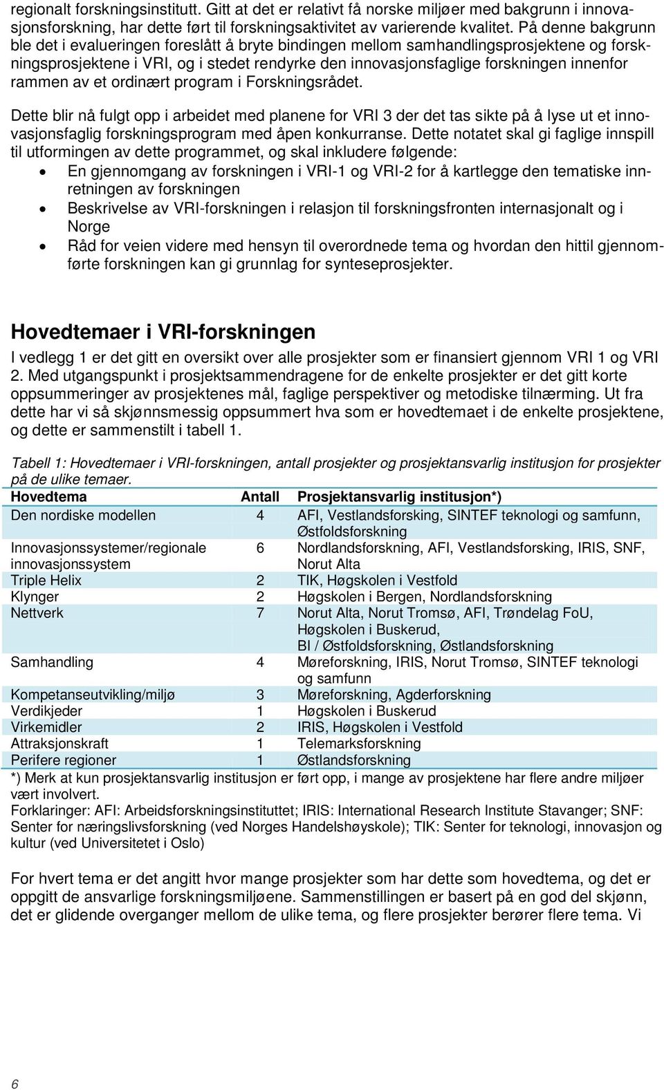 rammen av et ordinært program i Forskningsrådet. Dette blir nå fulgt opp i arbeidet med planene for VRI 3 der det tas sikte på å lyse ut et innovasjonsfaglig forskningsprogram med åpen konkurranse.