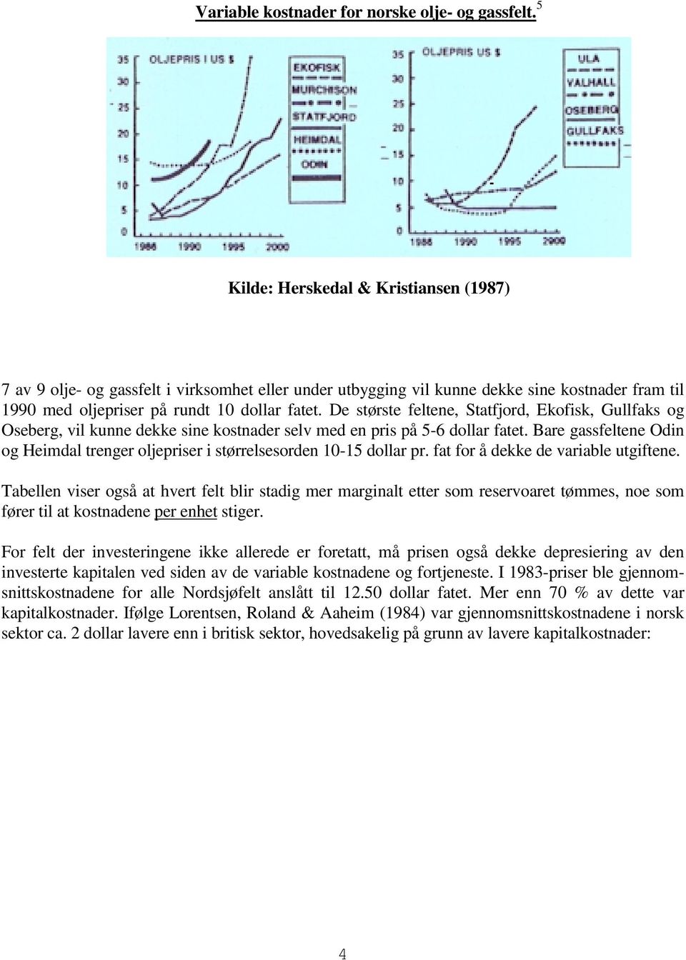 De største feltene, Statfjord, Ekofisk, Gullfaks og Oseberg, vil kunne dekke sine kostnader selv med en pris på 5-6 dollar fatet.