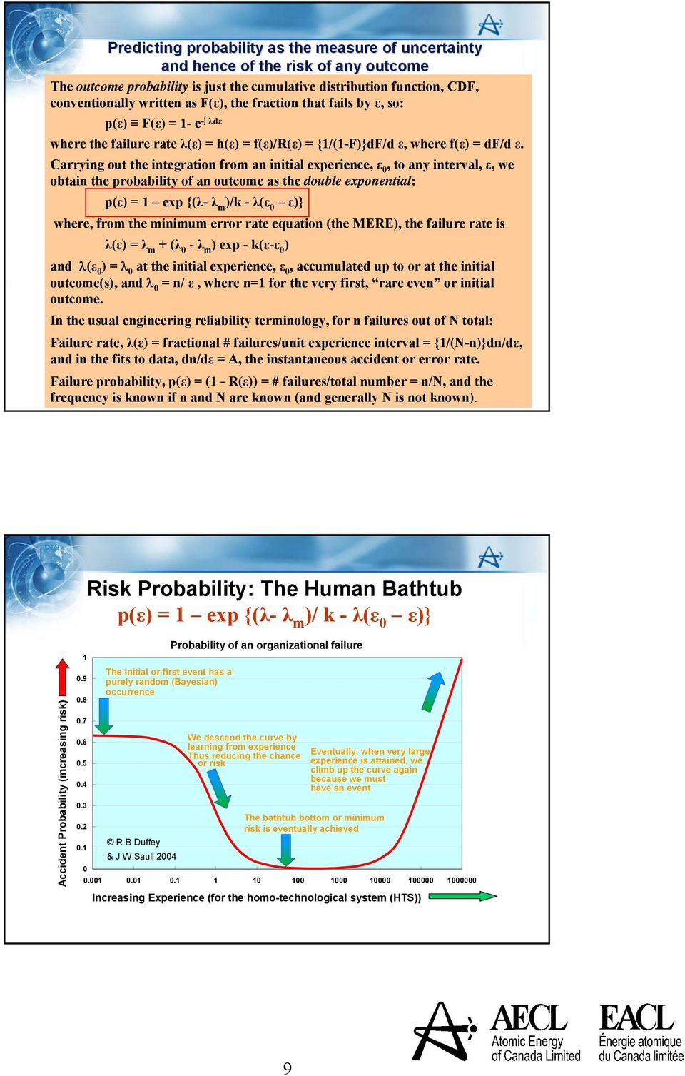 Carrying out the integration from an initial experience, ε 0, to any interval, ε, we obtain the probability of an outcome as the double exponential: p(ε) = 1 exp {(λ- λ m )/k - λ(ε 0 ε)} where, from