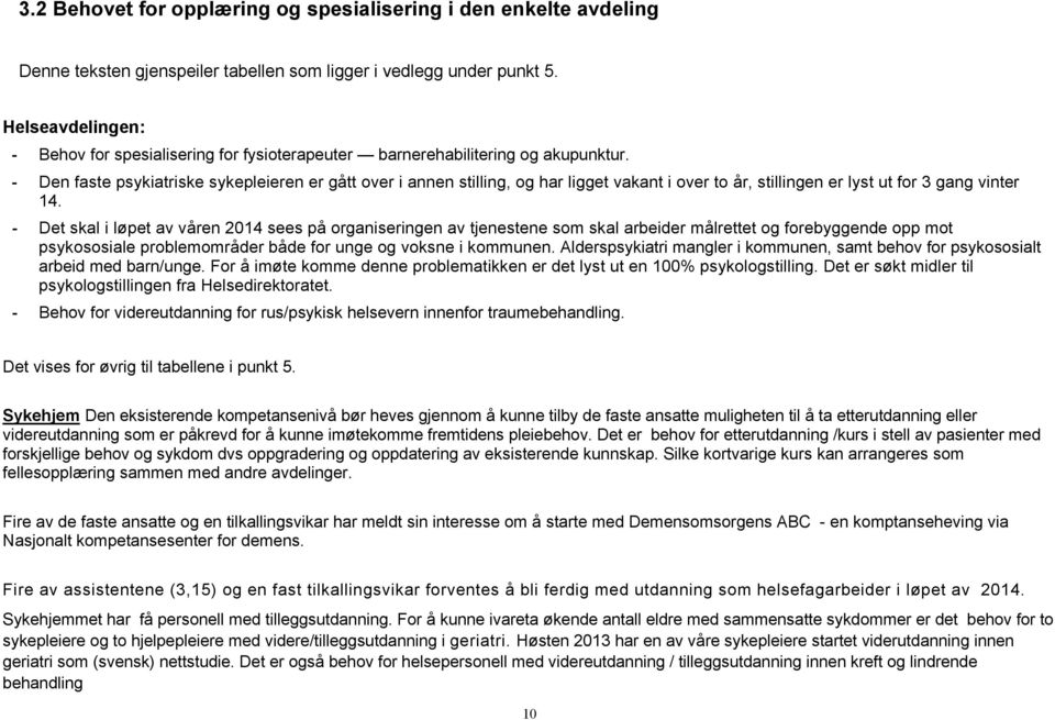 - Den faste psykiatriske sykepleieren er gått over i annen stilling, og har ligget vakant i over to år, stillingen er lyst ut for 3 gang vinter 14.