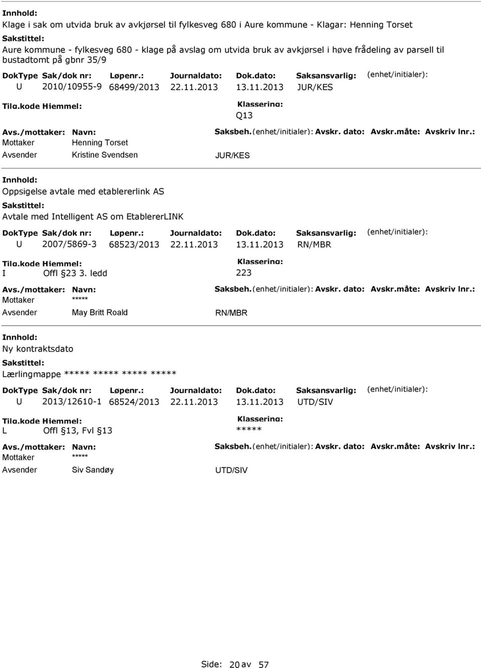 : Henning Torset Kristine Svendsen JR/KES Oppsigelse avtale med etablererlink AS Avtale med ntelligent AS om EtablererLNK 2007/5869-3 68523/2013 13.11.2013 RN/MBR Offl 23 3. ledd Avs.