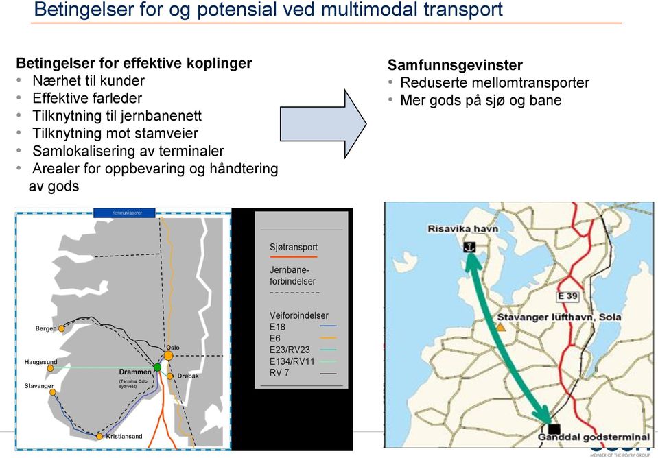 Tilknytning mot stamveier Samlokalisering av terminaler Arealer for oppbevaring