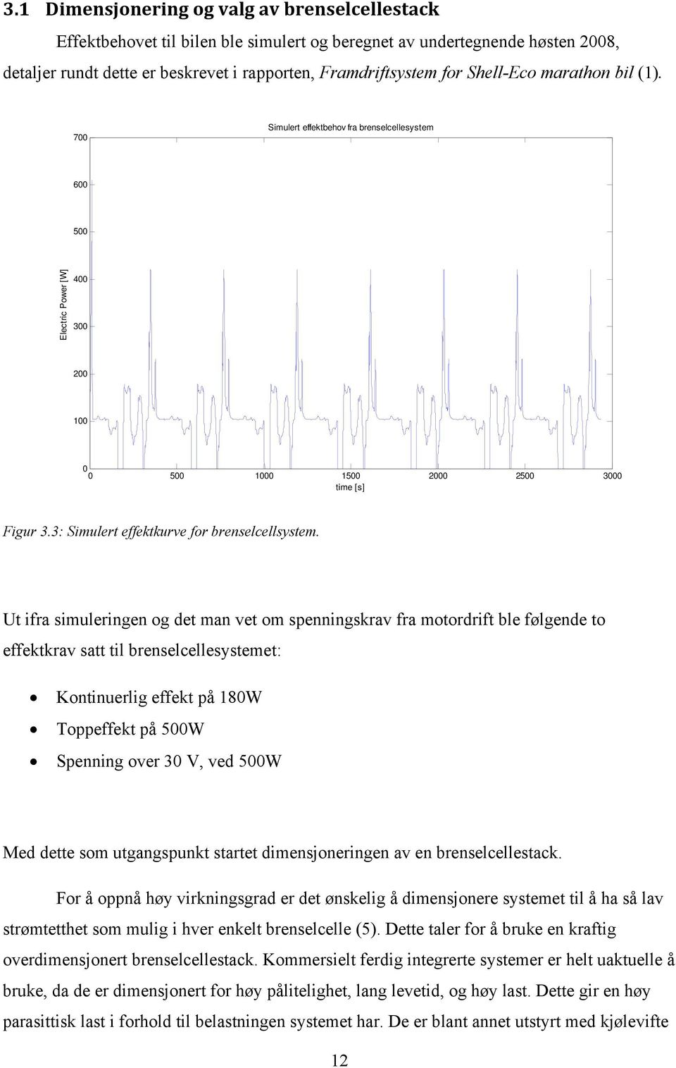 3: Simulert effektkurve for brenselcellsystem.