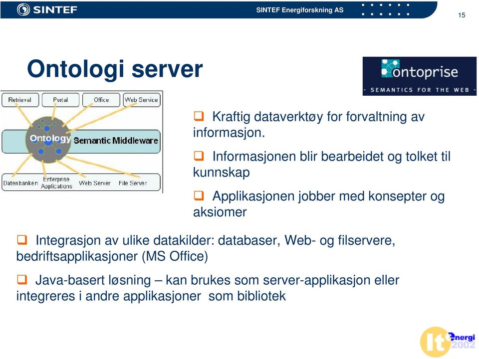 aksiomer Integrasjon av ulike datakilder: databaser, Web- og filservere,