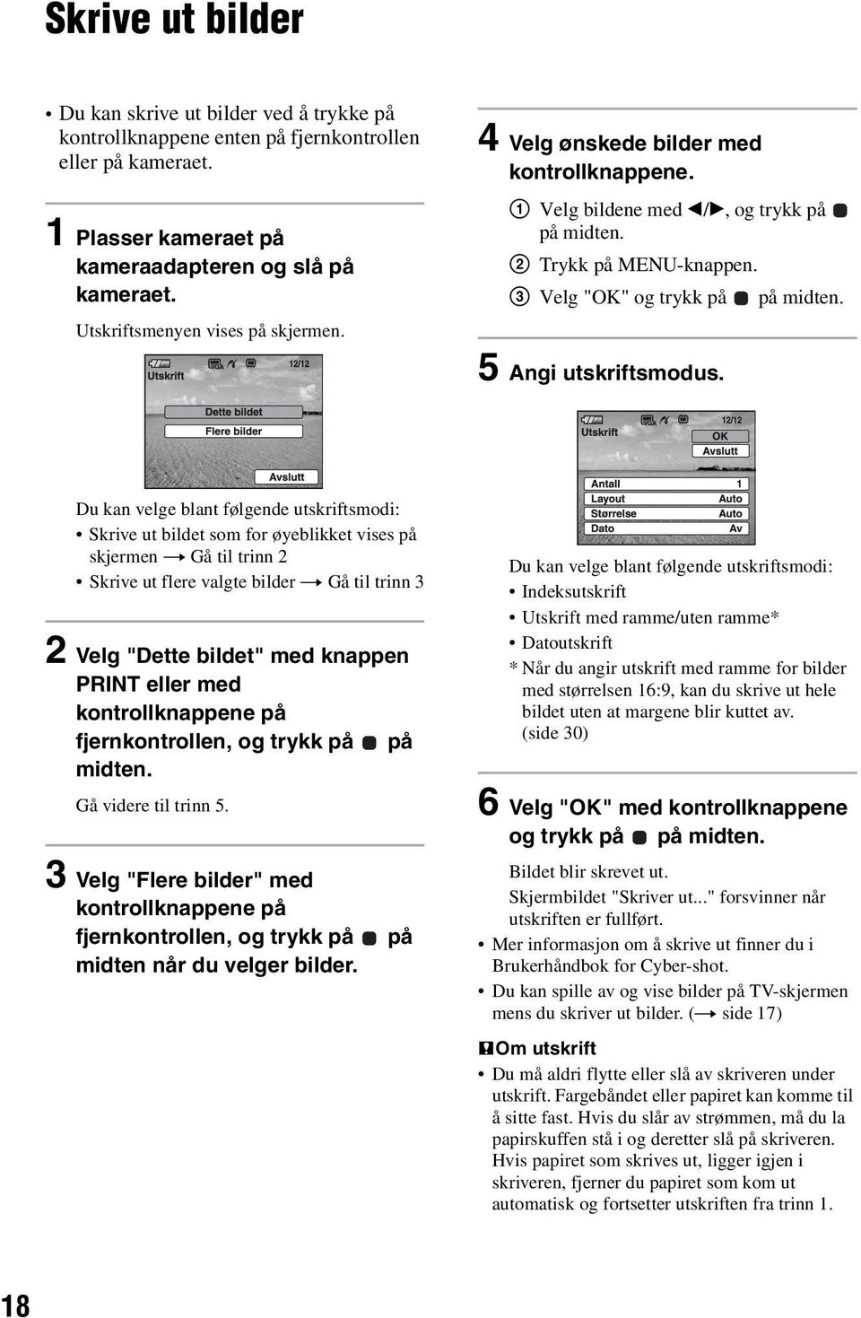 5 Angi utskriftsmodus.