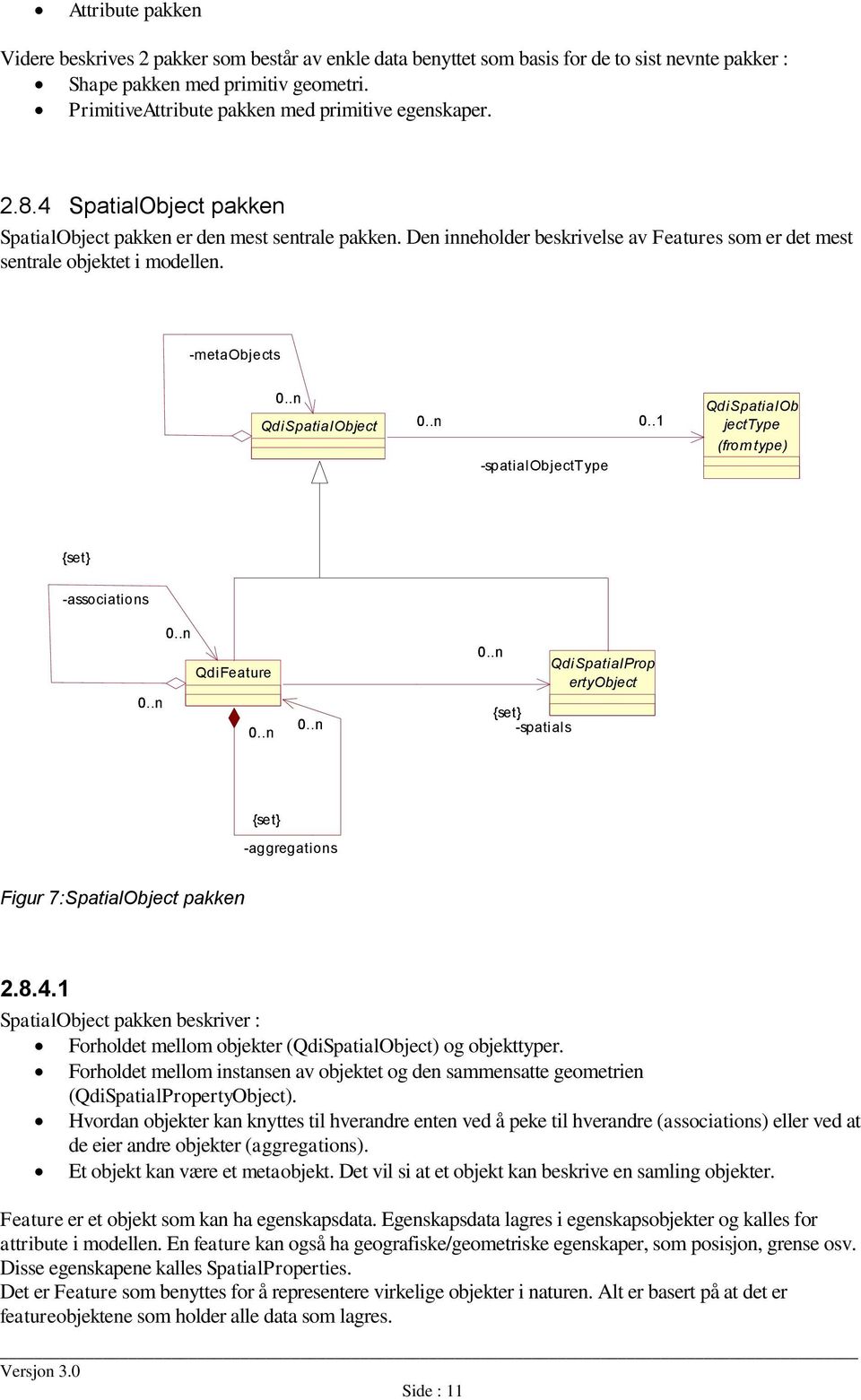 Den inneholder beskrivelse av Features som er det mest sentrale objektet i modellen. -metaobjects QdiSpatialObject 0.