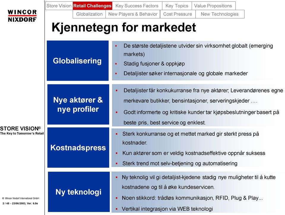 fra nye aktører; Leverandørenes egne merkevare butikker, bensintasjoner, serveringskjeder. Godt informerte og kritiske kunder tar kjøpsbeslutninger basert på beste pris, best service og enklest.