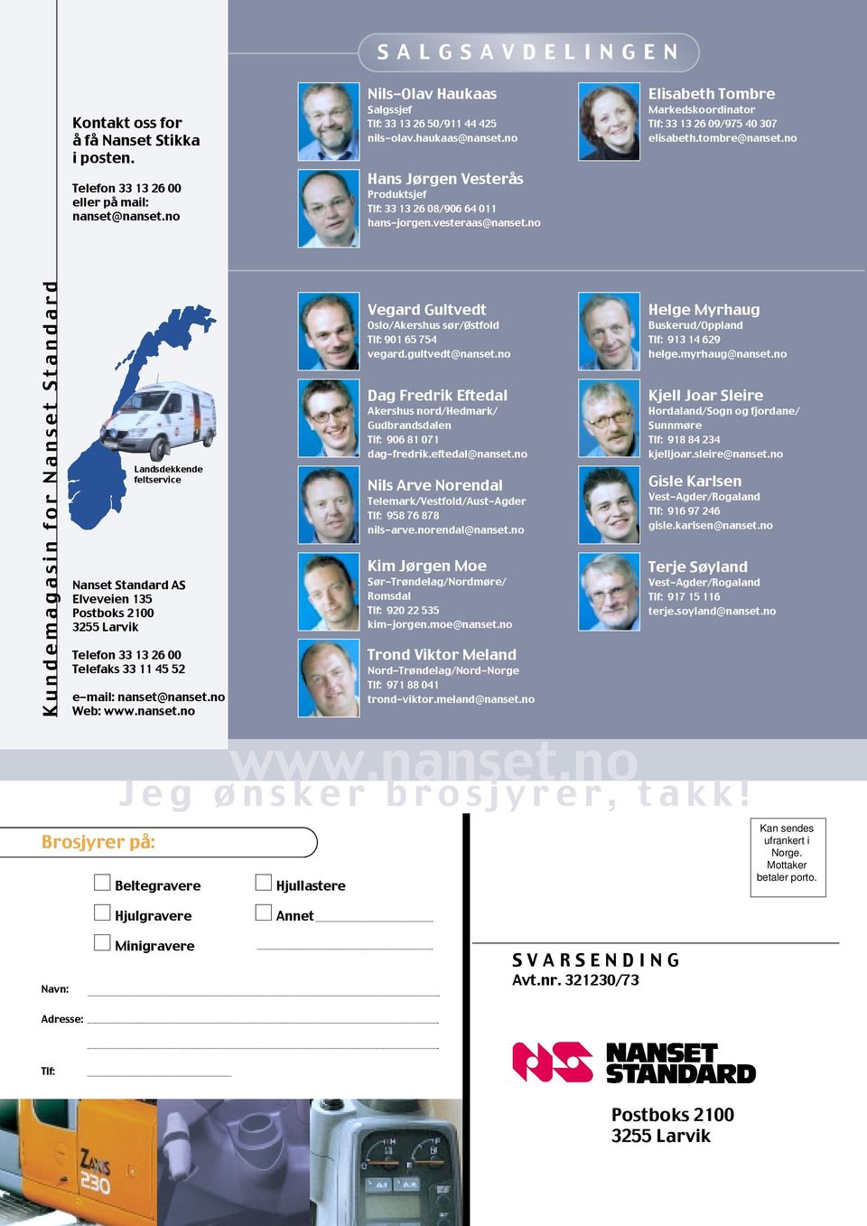 no Kundemagasin for Nanset Standard Nanset Standard AS Elveveien 135 Postboks 2100 3255 Larvik Telefon 33 13 26 00 Telefaks 33 11 45 52 e-mail: nanset@