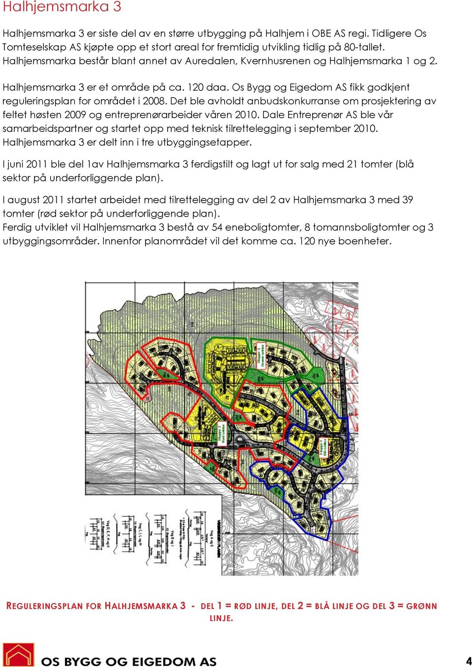 Os Bygg og Eigedom AS fikk godkjent reguleringsplan for området i 2008. Det ble avholdt anbudskonkurranse om prosjektering av feltet høsten 2009 og entreprenørarbeider våren 2010.