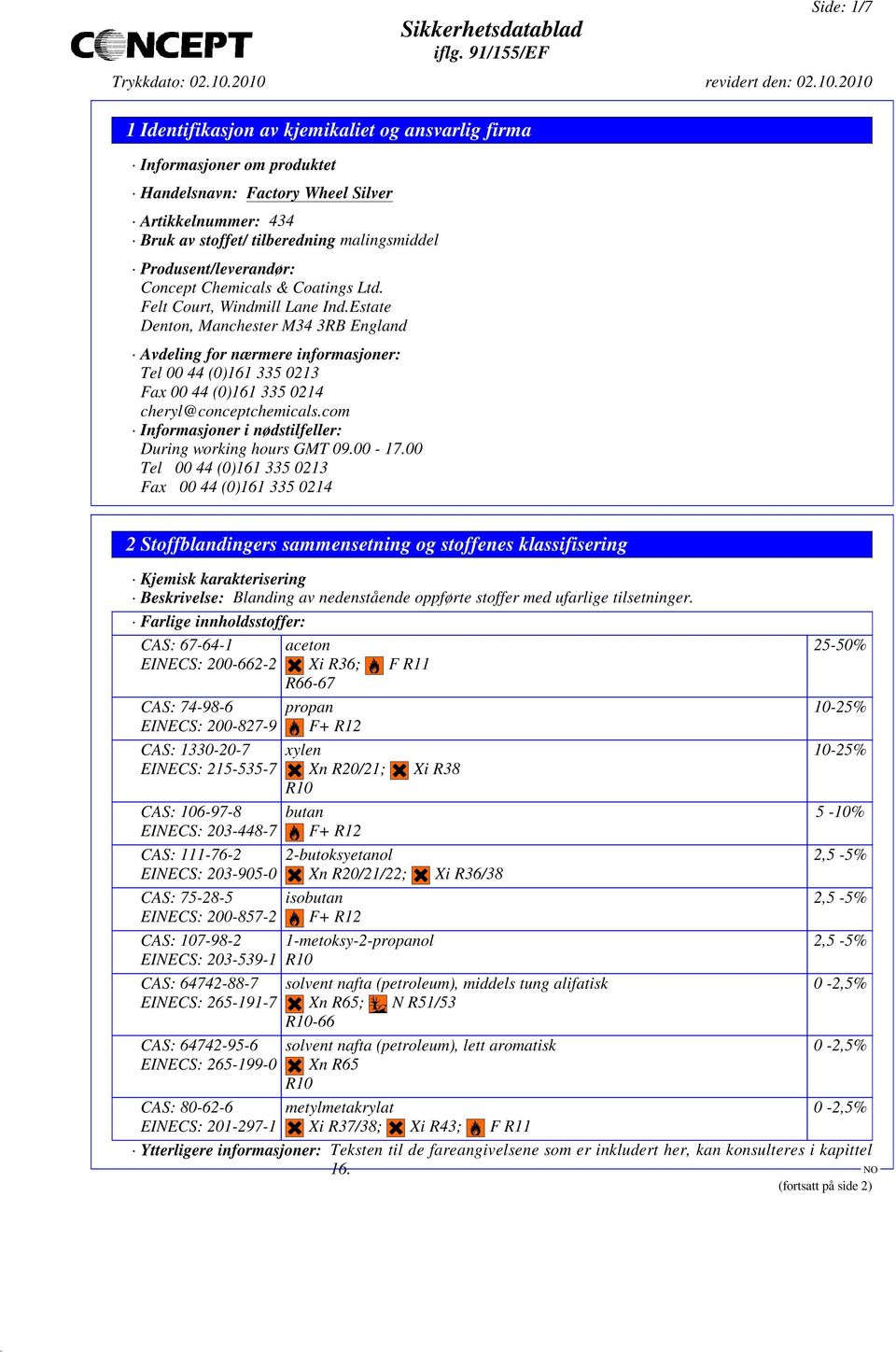 com Informasjoner i nødstilfeller: During working hours GMT 09.00-17.