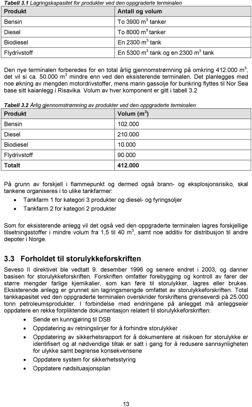 og en 2300 m 3 tank Den nye terminalen forberedes for en total årlig gjennomstrømning på omkring 412.000 m 3, det vil si ca. 50.000 m 3 mindre enn ved den eksisterende terminalen.