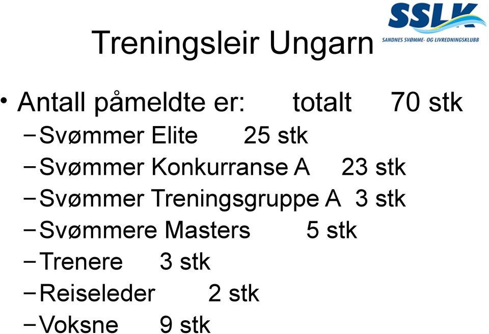 stk Svømmer Treningsgruppe A 3 stk Svømmere