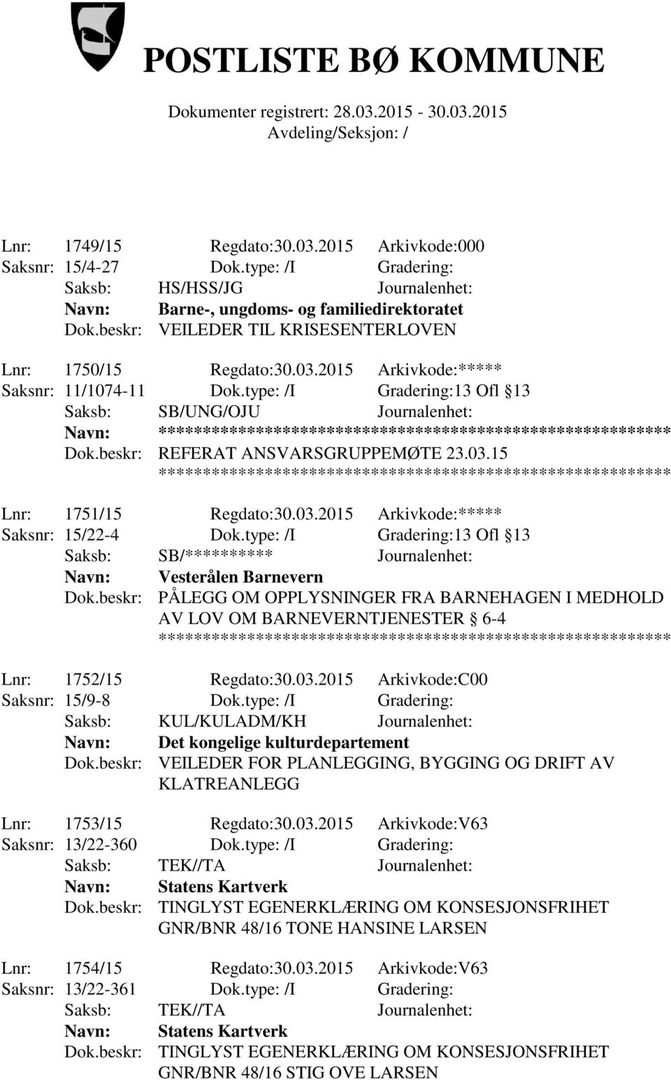 beskr: REFERAT ANSVARSGRUPPEMØTE 23.03.15 Lnr: 1751/15 Regdato:30.03.2015 Arkivkode:***** Saksnr: 15/22-4 Dok.