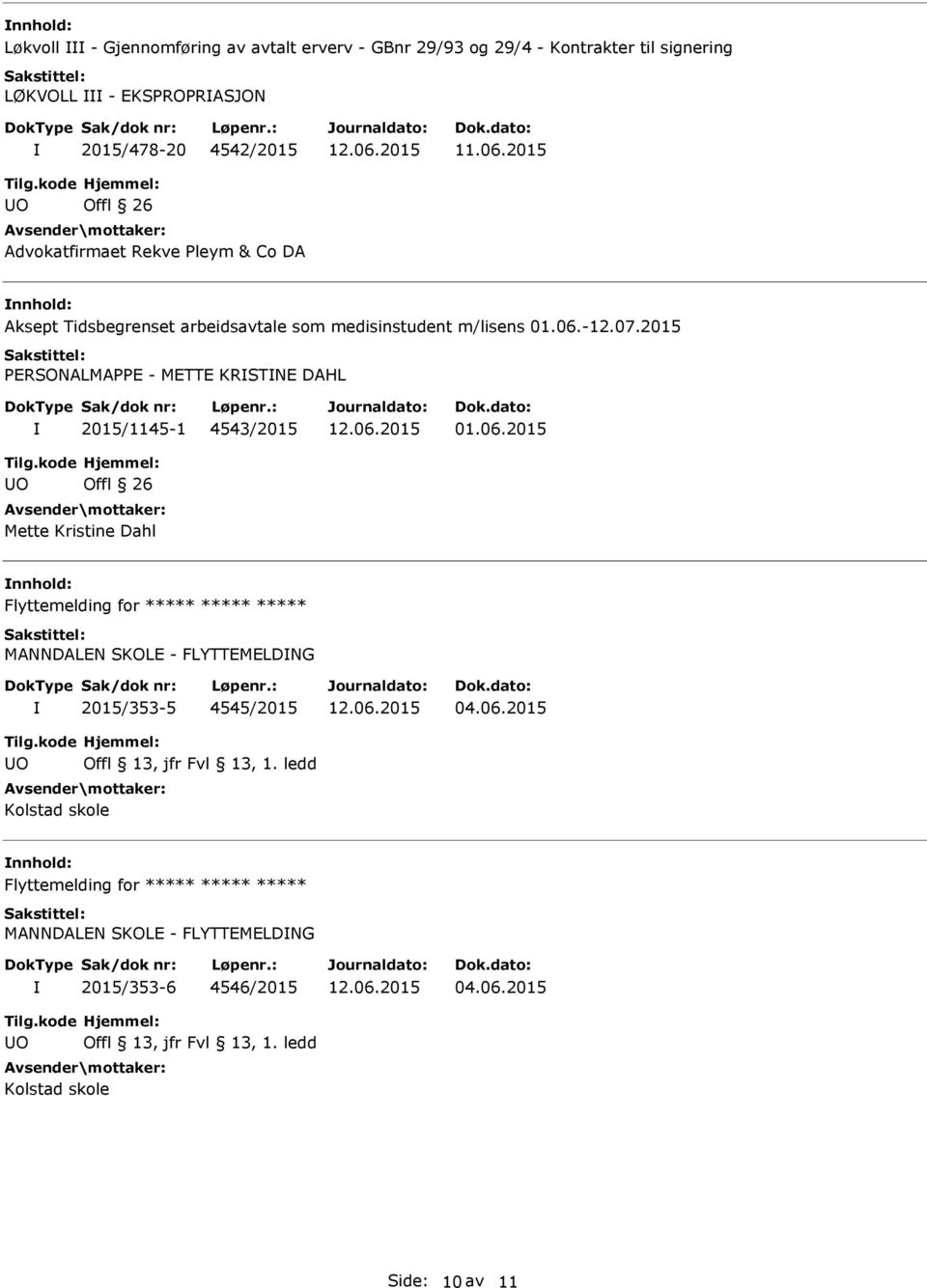 2015 PERSONALMAPPE - METTE KRSTNE DAHL 2015/1145-1 4543/2015 01.06.