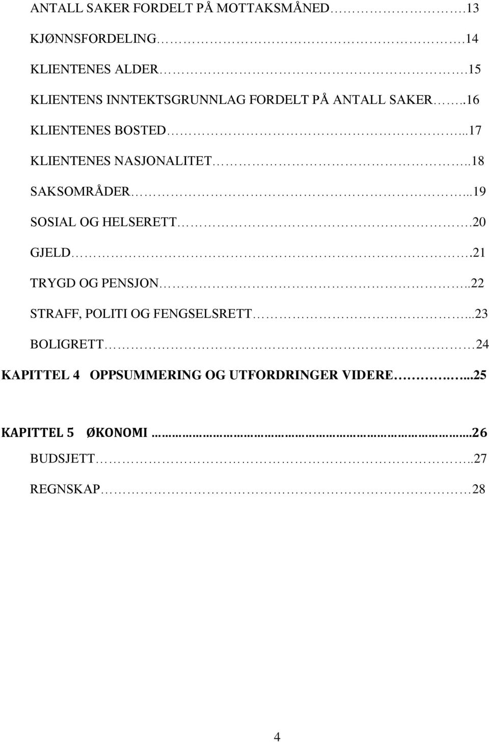 ..17 KLIENTENES NASJONALITET..18 SAKSOMRÅDER...19 SOSIAL OG HELSERETT.20 GJELD.21 TRYGD OG PENSJON.