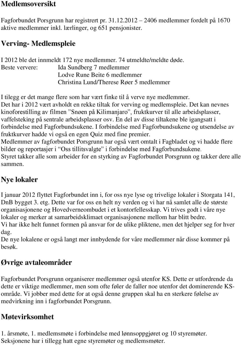 Beste ververe: Ida Sundberg 7 medlemmer Lodve Rune Beite 6 medlemmer Christina Lund/Therese Røer 5 medlemmer I tilegg er det mange flere som har vært finke til å verve nye medlemmer.