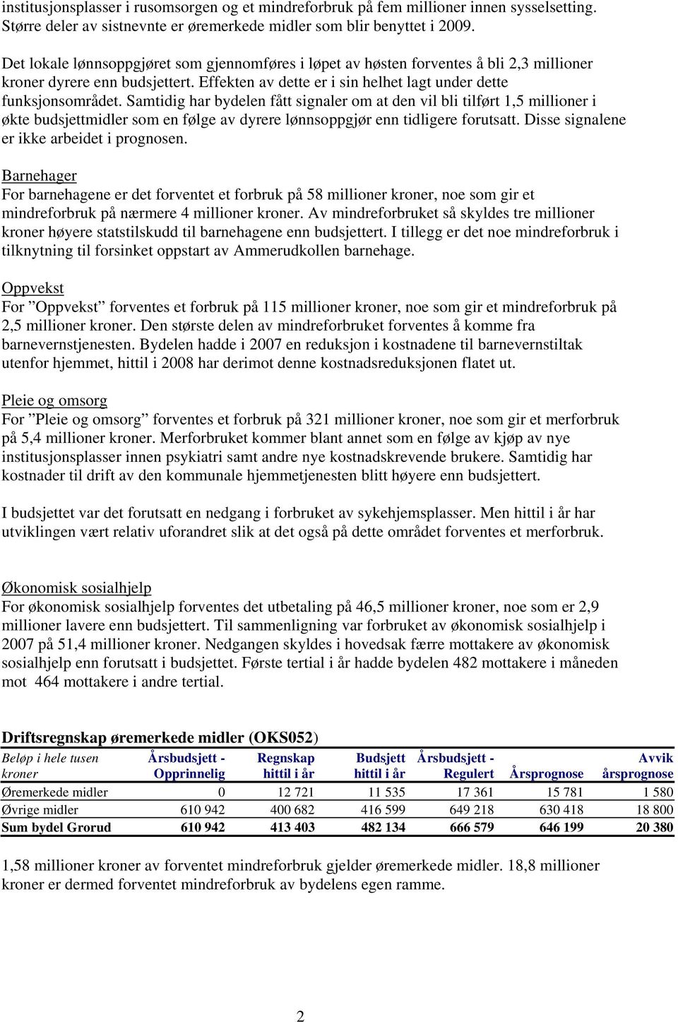 Samtidig har bydelen fått signaler om at den vil bli tilført 1,5 millioner i økte budsjettmidler som en følge av dyrere lønnsoppgjør enn tidligere forutsatt.