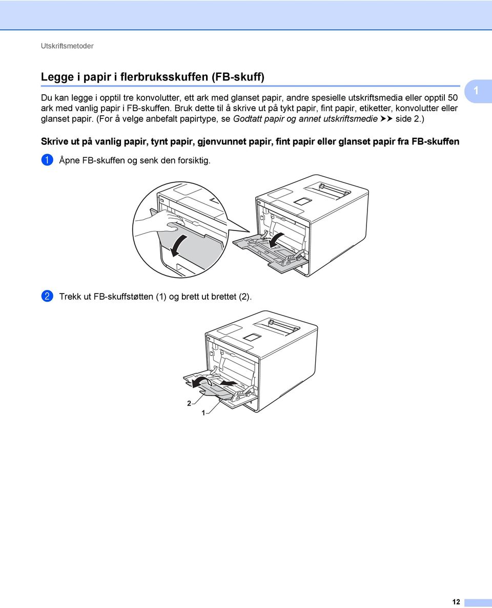 Bruk dette til å skrive ut på tykt papir, fint papir, etiketter, konvolutter eller glanset papir.