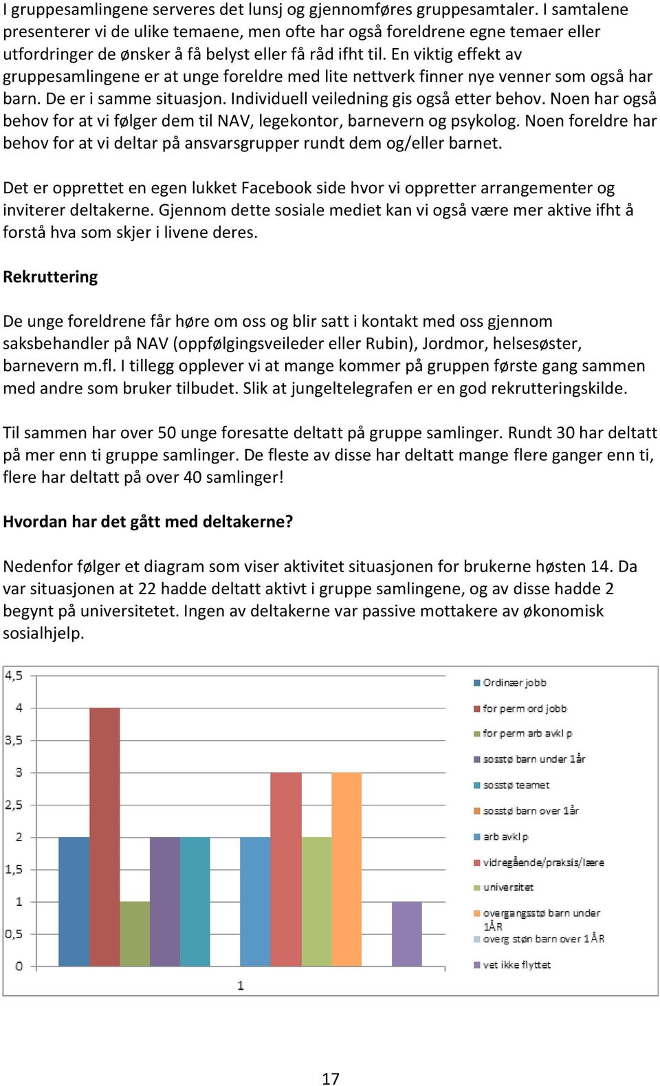 En viktig effekt av gruppesamlingene er at unge foreldre med lite nettverk finner nye venner som også har barn. De er i samme situasjon. Individuell veiledning gis også etter behov.