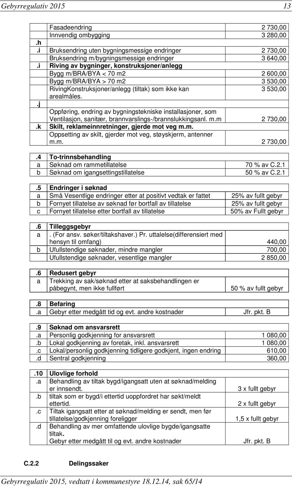 .j Oppføring, endring av bygningstekniske installasjoner, som Ventilasjon, sanitær, brannvarslings-/brannslukkingsanl. m.m 2 730,00.k Skilt, reklameinnretninger, gjerde mot veg m.m. Oppsetting av skilt, gjerder mot veg, støyskjerm, antenner m.