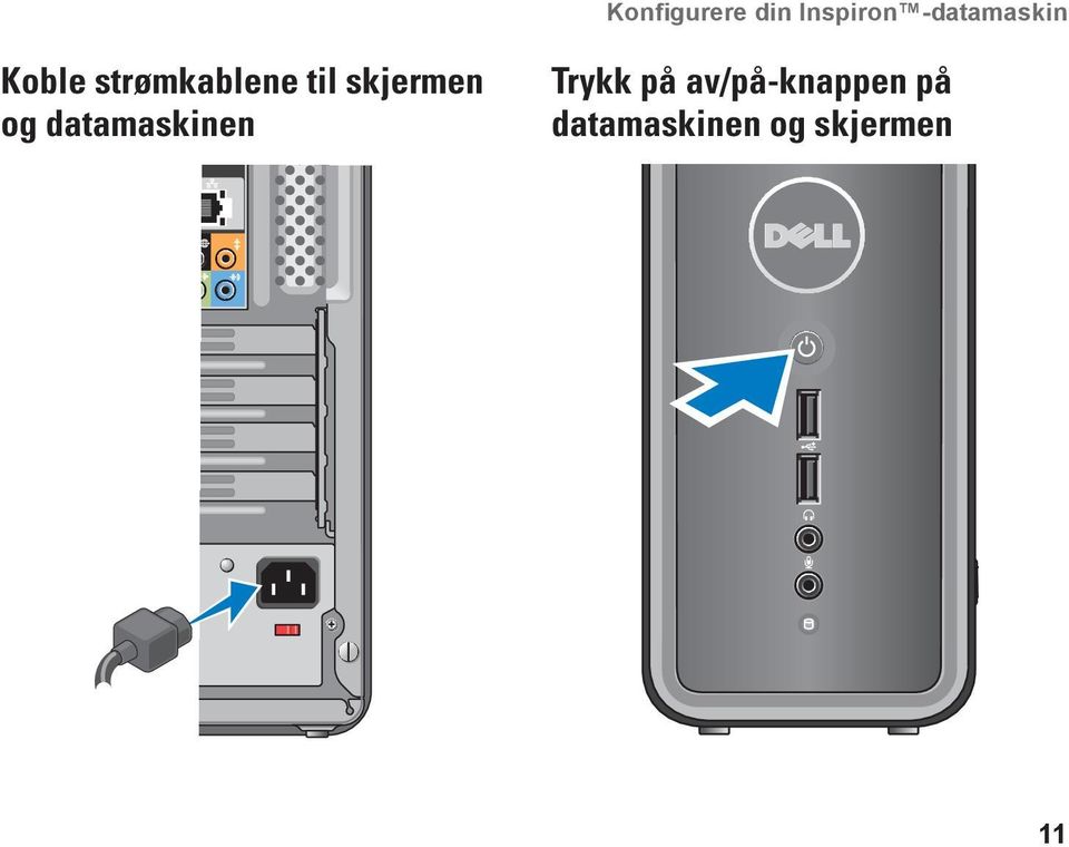 skjermen og datamaskinen Trykk på