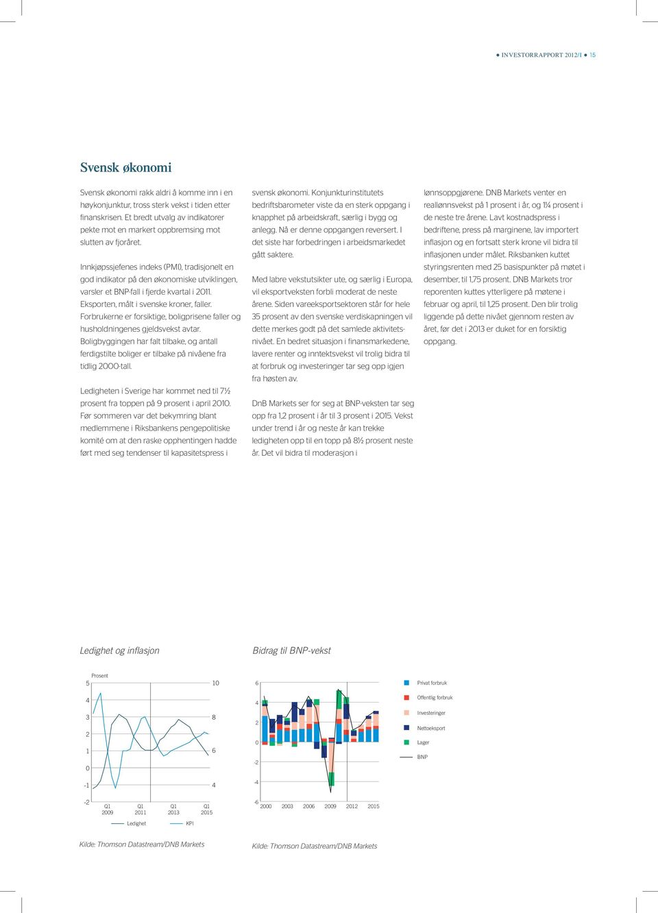 Innkjøpssjefenes indeks (PMI), tradisjonelt en god indikator på den økonomiske utviklingen, varsler et BNP-fall i fjerde kvartal i 2011. Eksporten, målt i svenske kroner, faller.