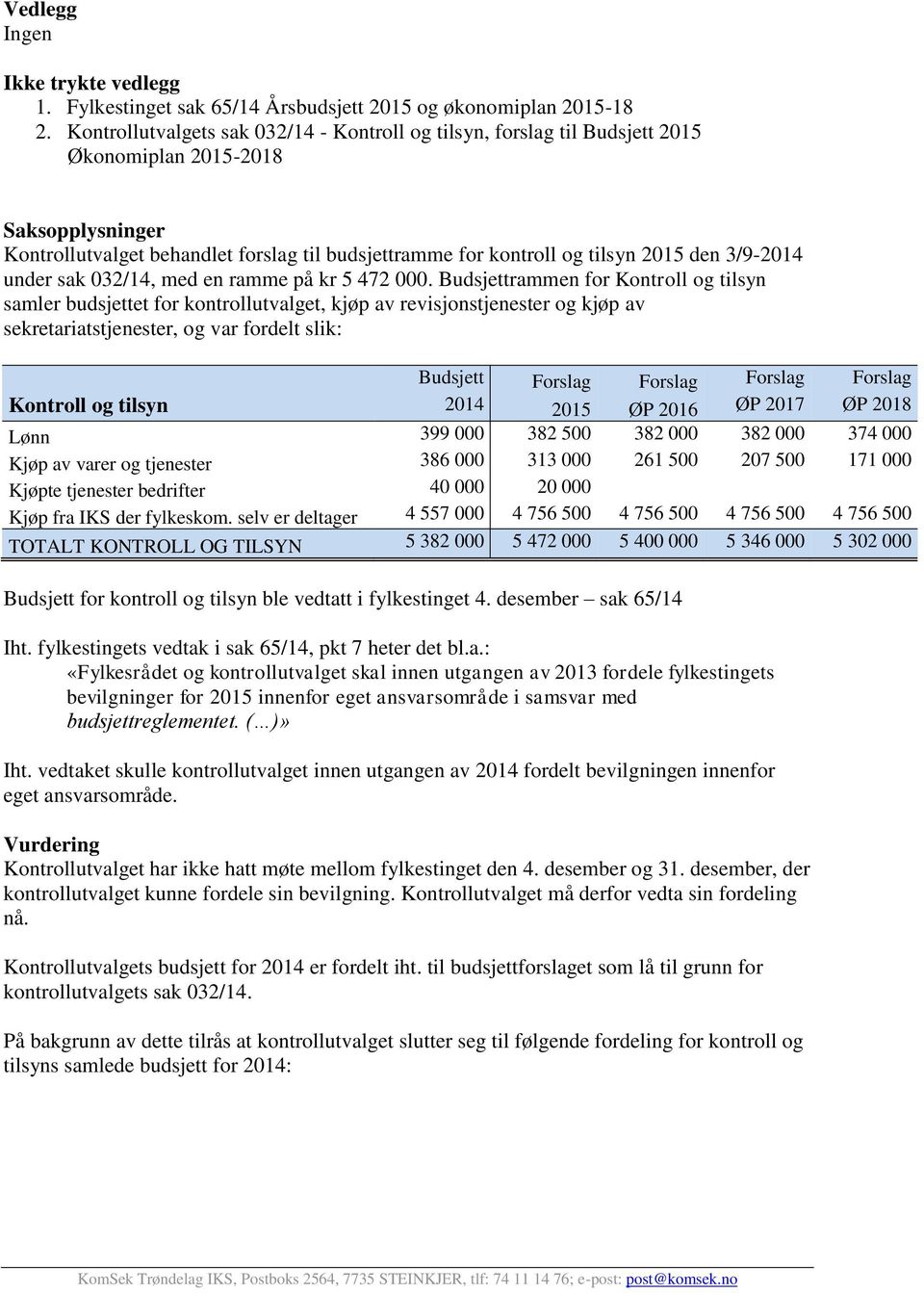 den 3/9-2014 under sak 032/14, med en ramme på kr 5 472 000.