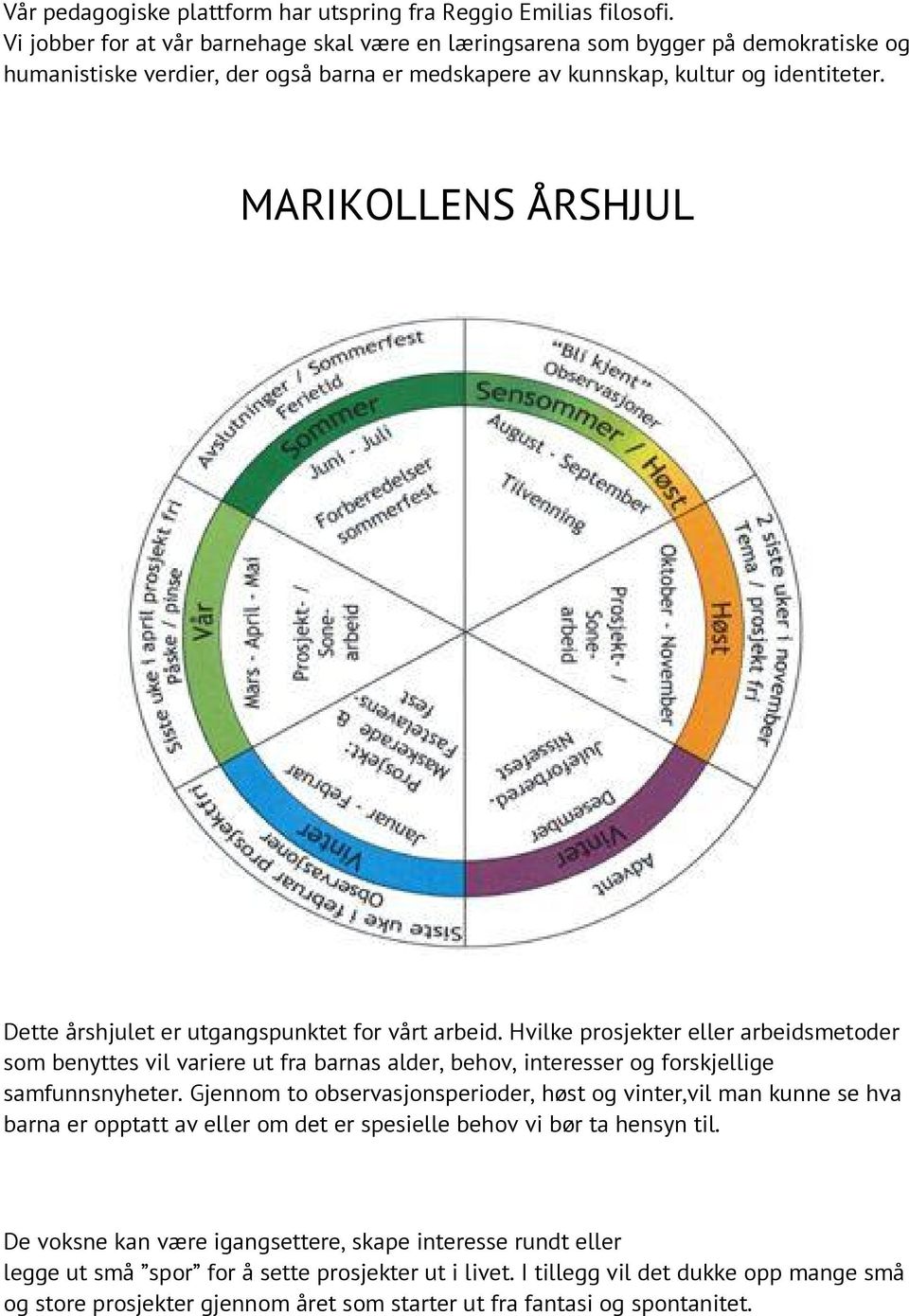 MARIKOLLENS ÅRSHJUL Dette årshjulet er utgangspunktet for vårt arbeid.