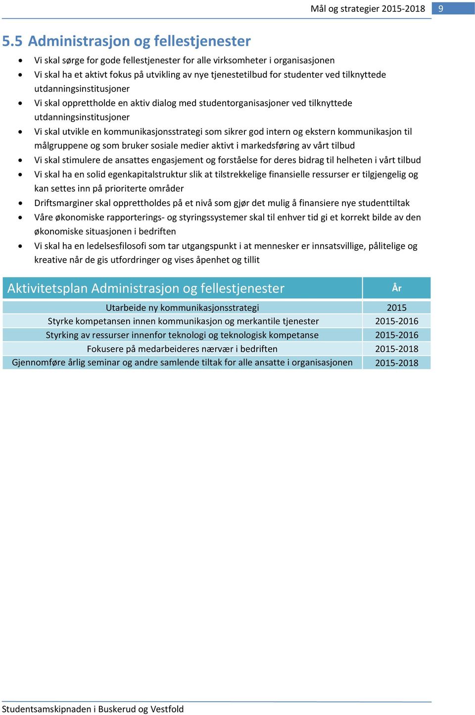 intern og ekstern kommunikasjon til målgruppene og som bruker sosiale medier aktivt i markedsføring av vårt tilbud Vi skal stimulere de ansattes engasjement og forståelse for deres bidrag til