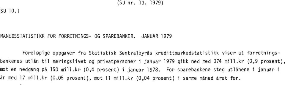 utlån til næringslivet og privatpersoner i januar 1979 gikk ned med 374 mill.