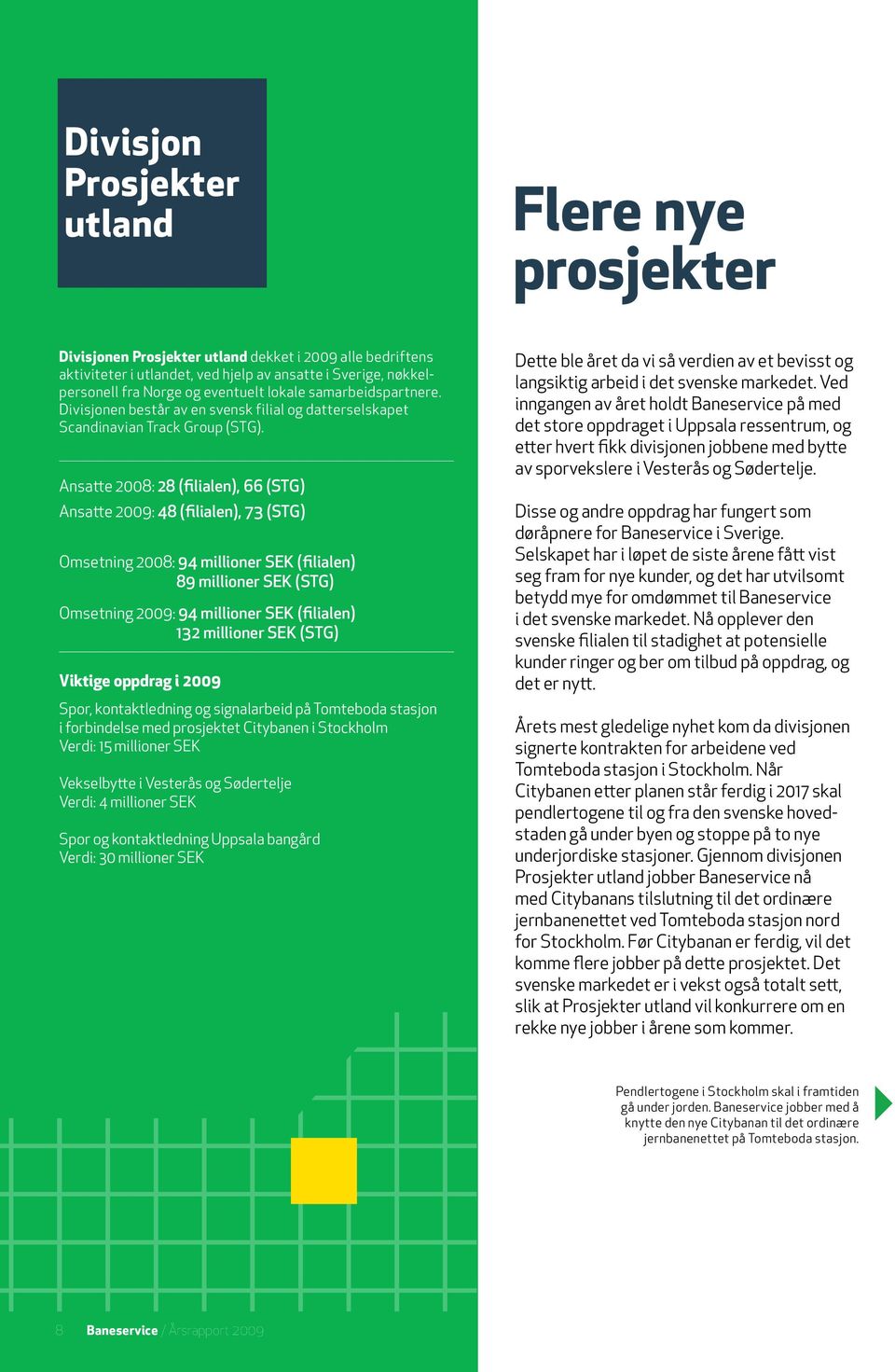 Ansatte 2008: 28 (filialen), 66 (STG) Ansatte 2009: 48 (filialen), 73 (STG) Omsetning 2008: 94 millioner SEK (filialen) 89 millioner SEK (STG) Omsetning 2009: 94 millioner SEK (filialen) 132