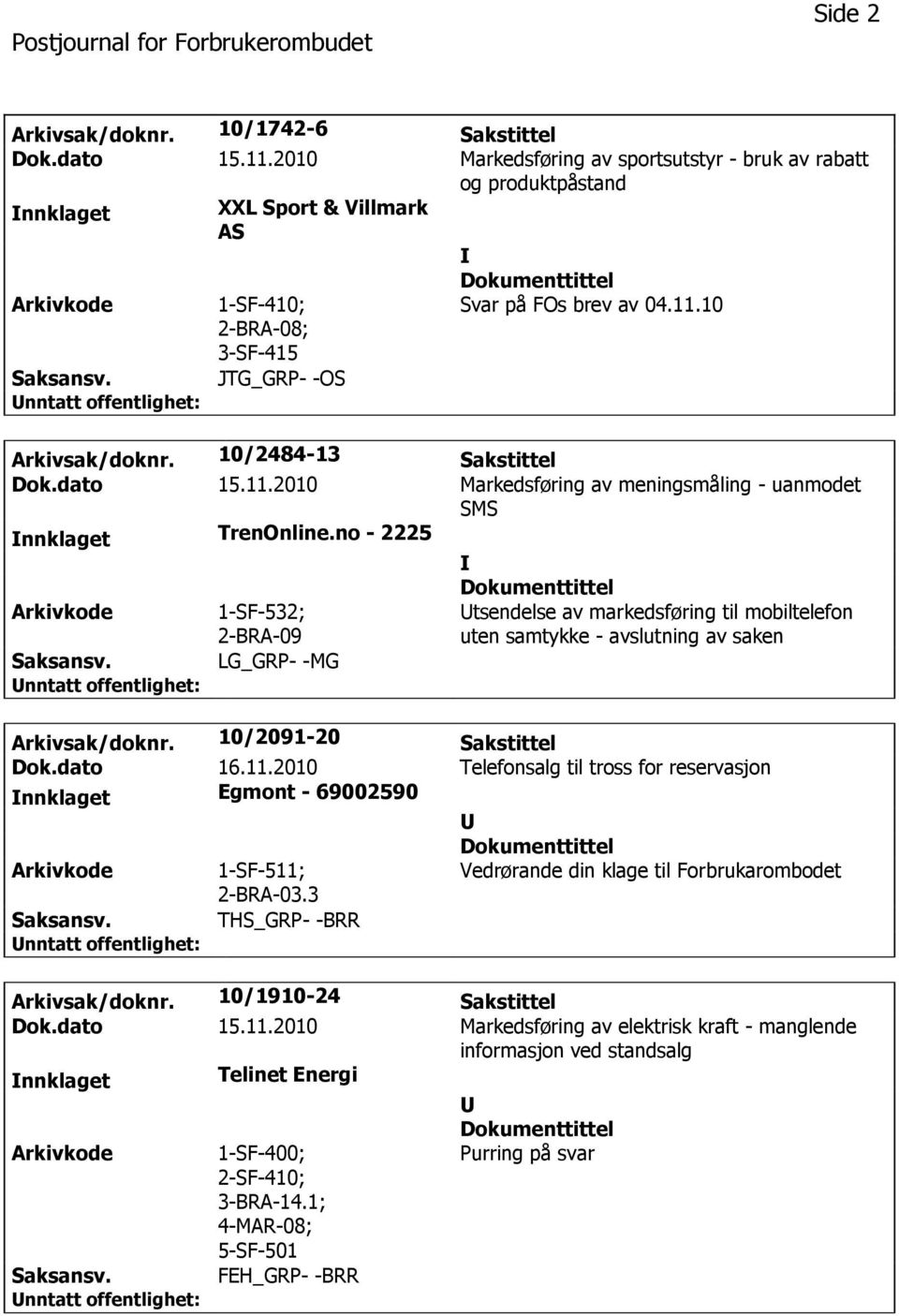 dato 15.11.2010 Markedsføring av meningsmåling - uanmodet SMS TrenOnline.